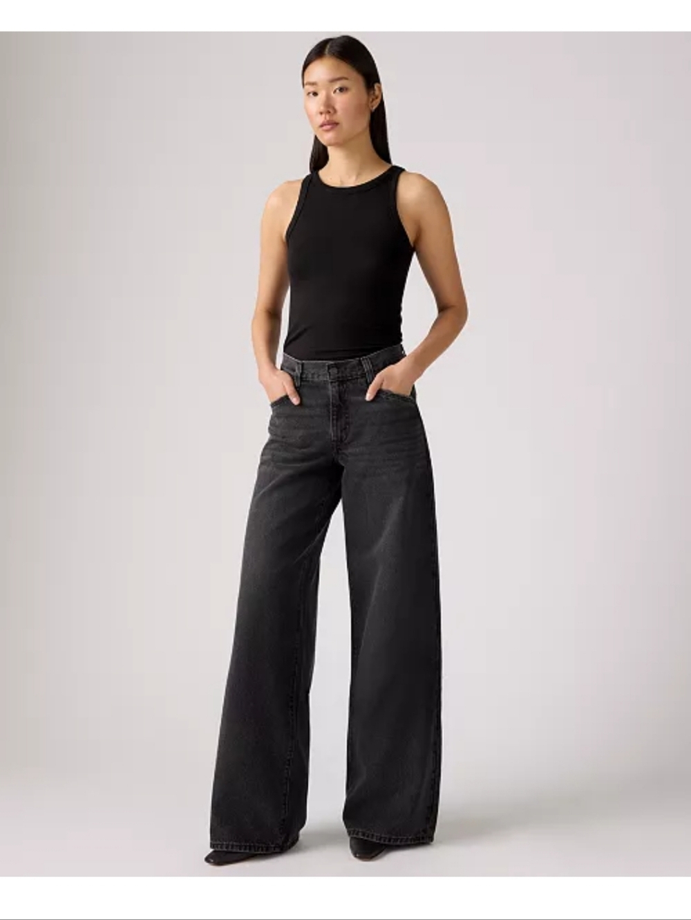 Levi's Washed Black Wide-Leg Flare Jeans - Picture 2 of 7